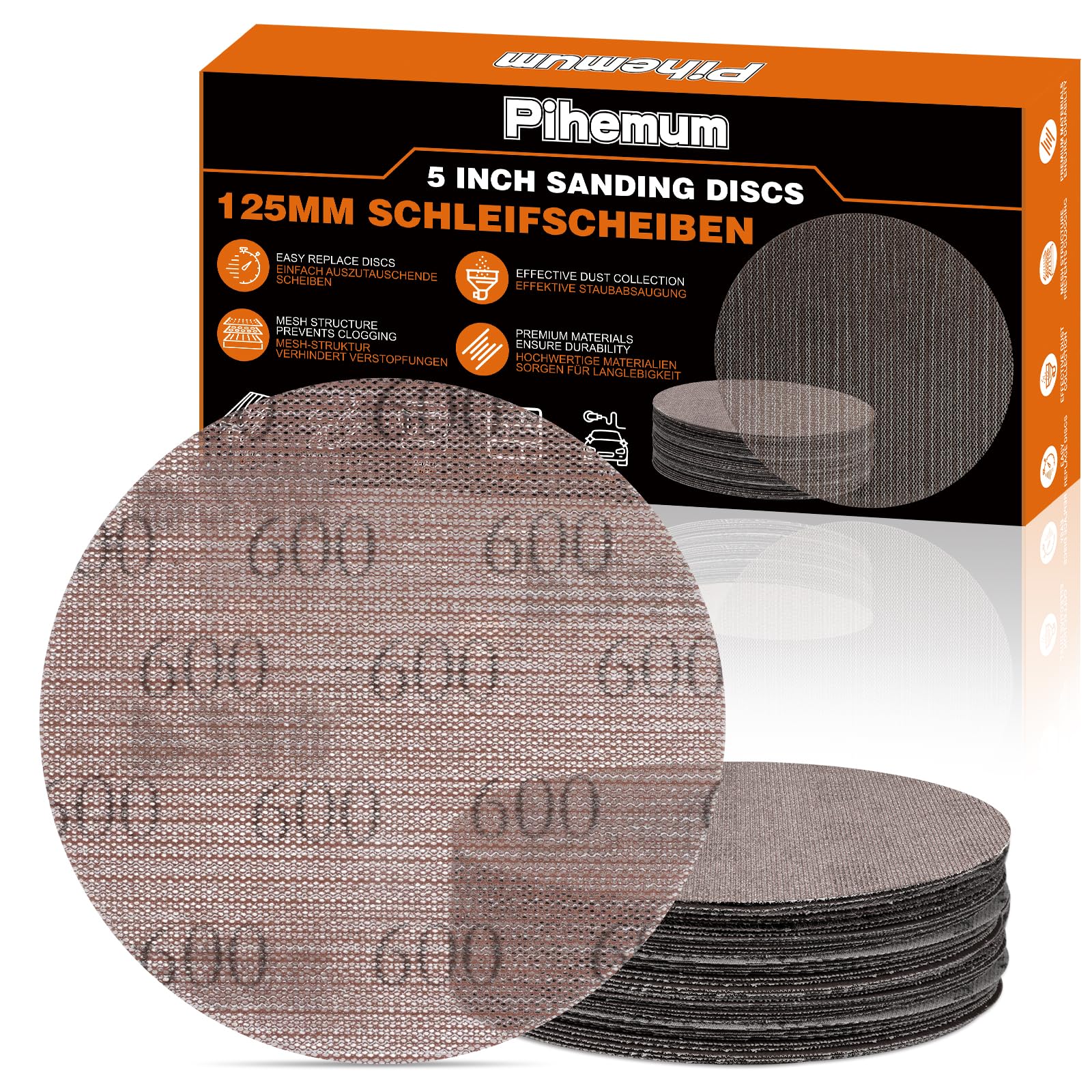 pihemum 50 Pcs 125mm Mesh Sanding Discs 600 Grit Hook and Loop Net Sandpaper for Orbital Sander