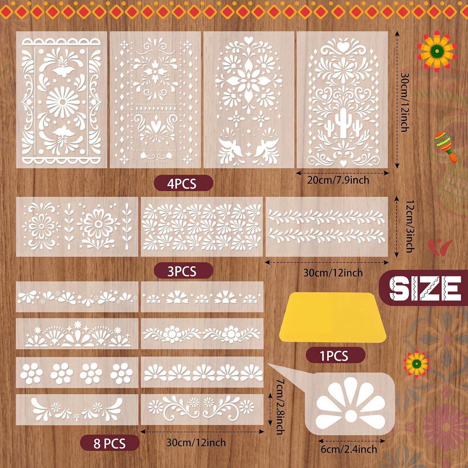 Frienda 15 Pcs Mexican Floral UV DTF Transfers Cielito Lindo, White