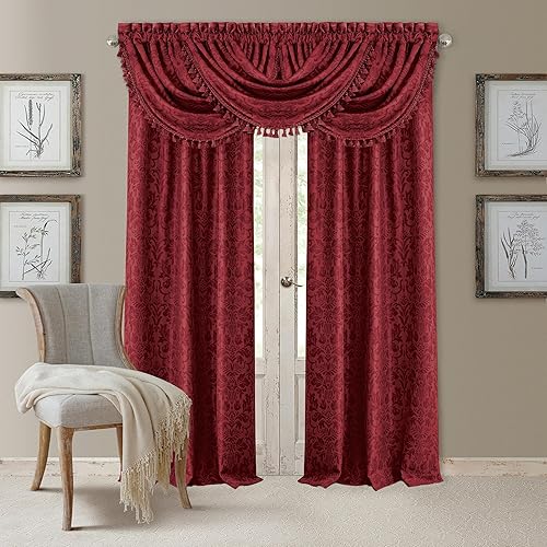 Miniatura 9 de Elrene Home Fashions Antonia Damasco Floral Opaco Panel de Cortina Individual para Ventana, 52"x95", Rojo Rojo,Oro envejecido,Gris