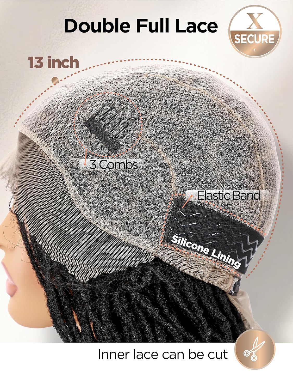 FANCEE Full Lace Short Faux Locs Wig with Baby Hair Pre Plucked Knotless Square Part Straight Pencil Size Dreadlock Soft Locs Full Double Lace Wig for Black Women Natural Hairstyle