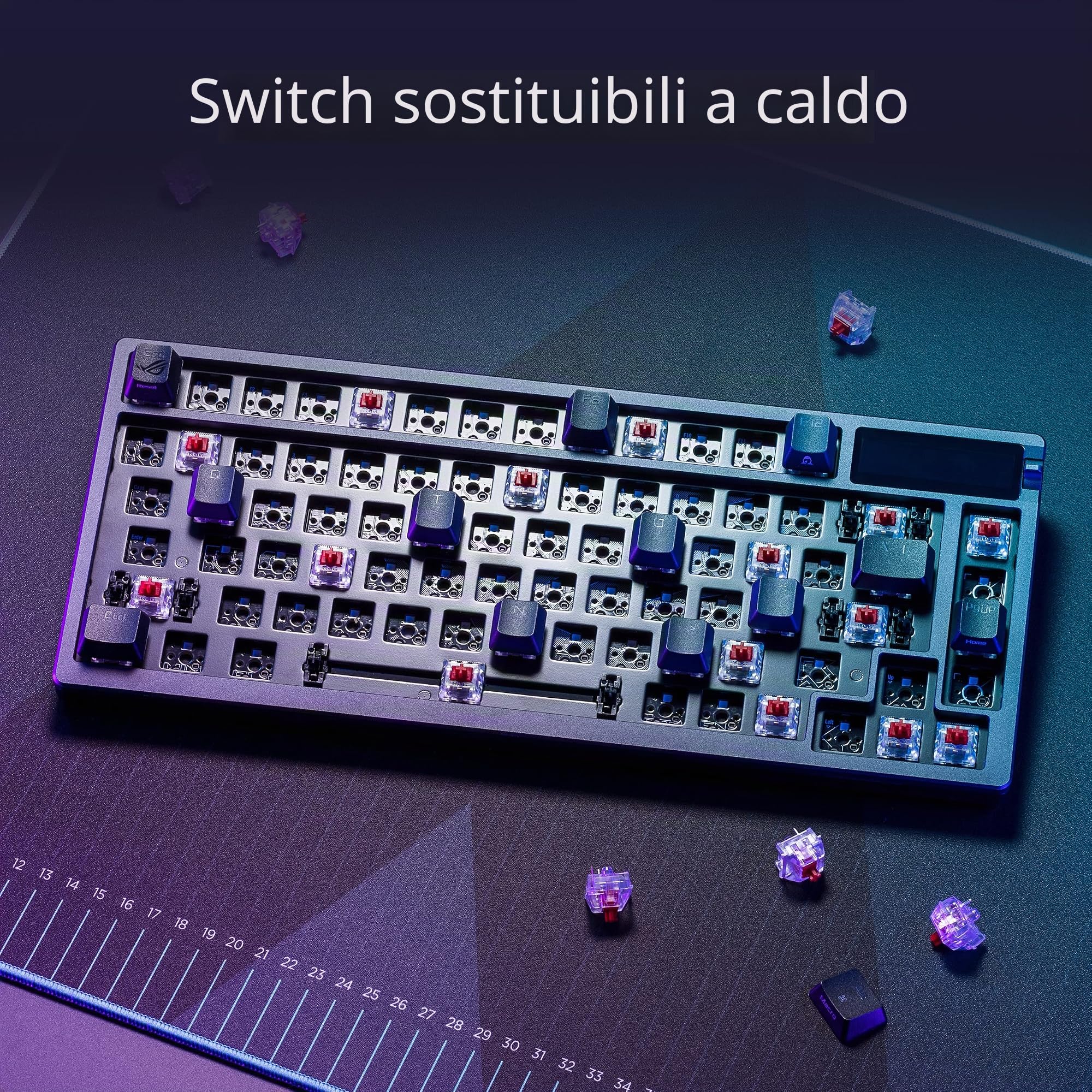 Asus ROG Azoth Tastiera Meccanica Gaming 75%, Copertura Metallica, Switch ROG NX Rete lubrificati, ABS, Kit Lubrificazione, IR, BT e USB-C, Display OLED, Tre altezze e compatibile con Mac - QWERTY