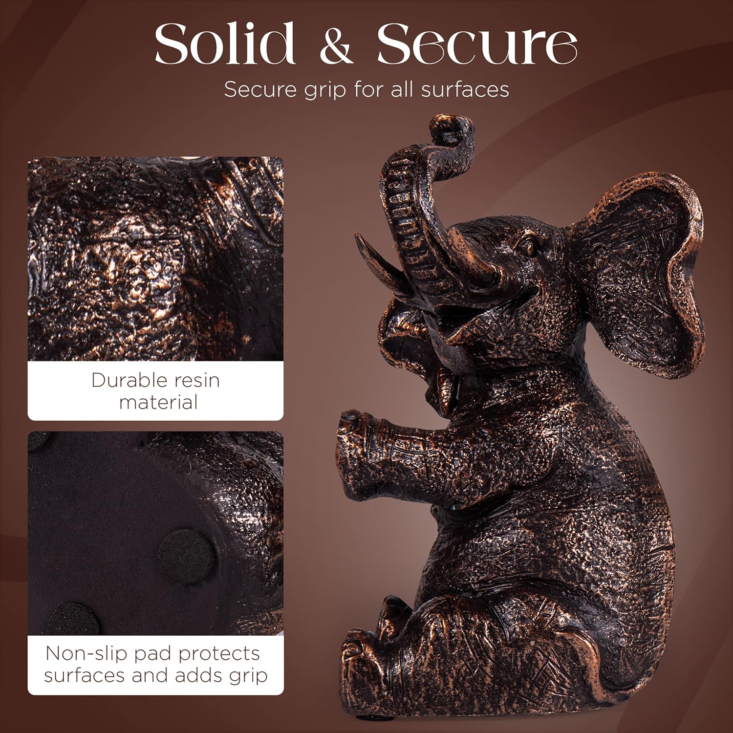 Elephant Bookends Gold - Decorative Book Ends for Shelves - Cute Unique Animal Bookends for Heavy Books - Heavy Duty Book Ends for Cookbooks and Manga Holder - 4 x 4 x 7 Inches