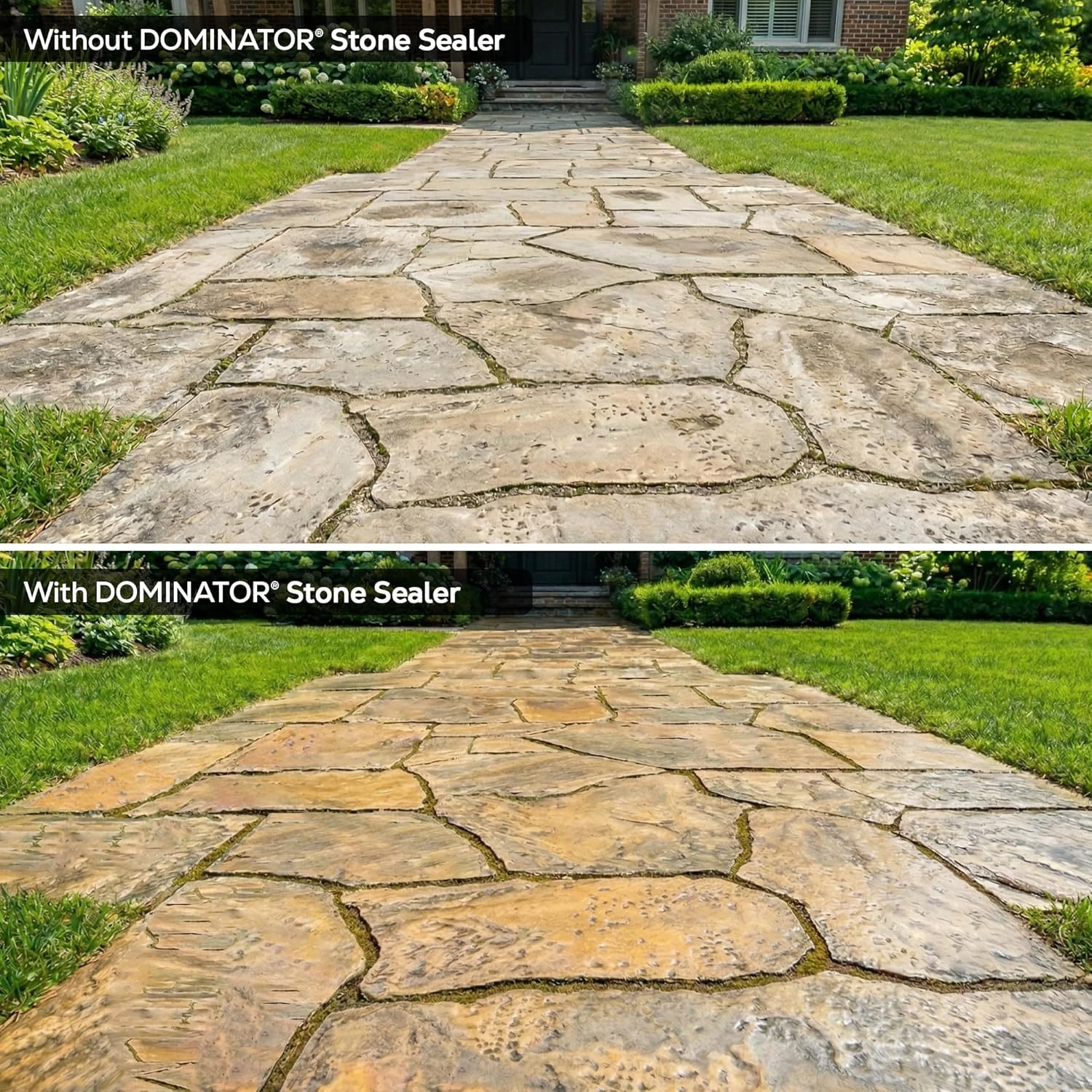 DOMINATOR Stone Sealer 1 Gal - Low Gloss Wet Look Natural Stone Sealer & Enhancer for Outdoor Patio, Travertine, Flagstone, Limestone, Slate | Water Based Paver Sealer | Protects & Restores Stone