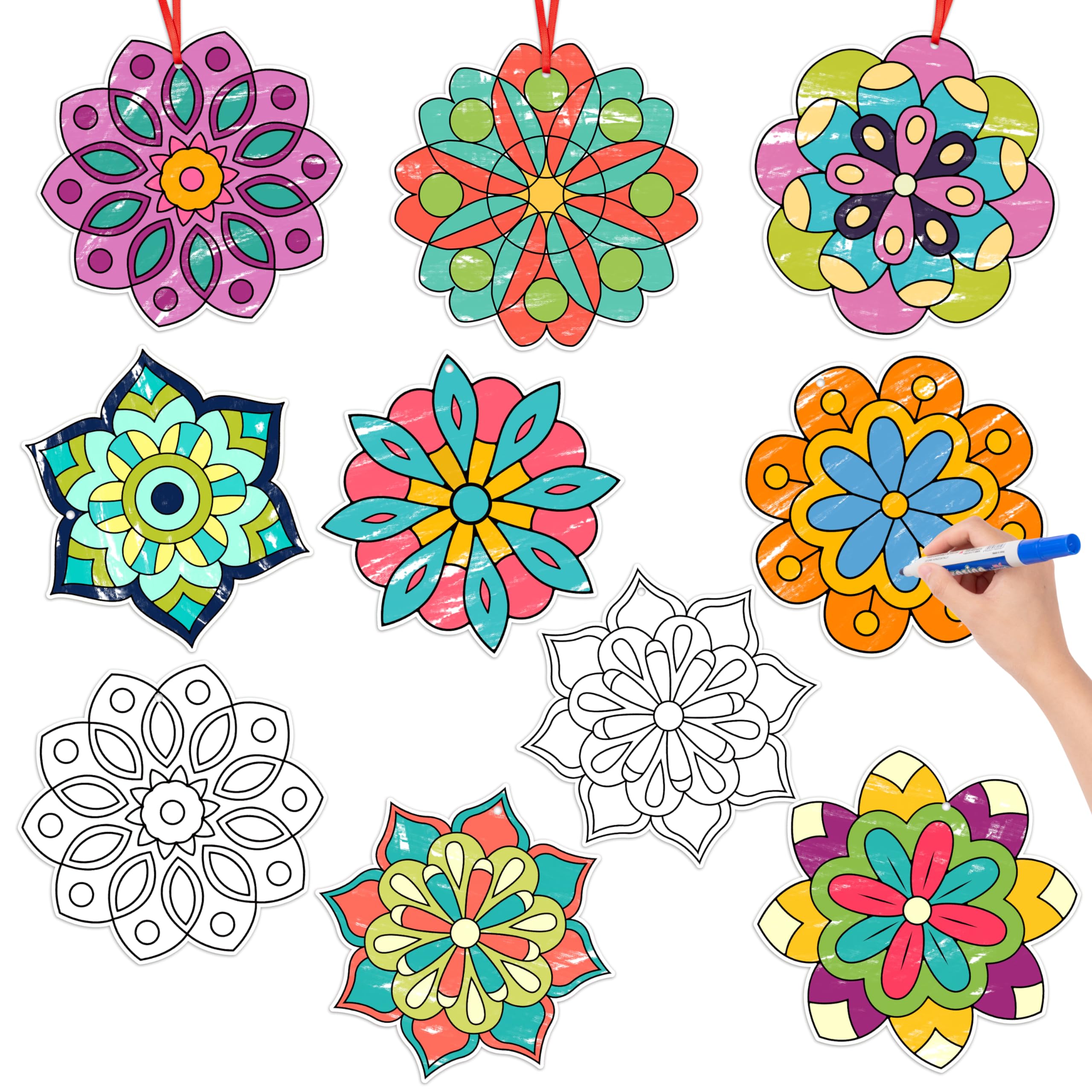 BeYumi Coloring Mandala Craft Kit - 83Pcs Color Your Own Mandala Kit for Kids DIY Ornament Geometric Card Decor School Classroom Summer Party Activity Art Craft