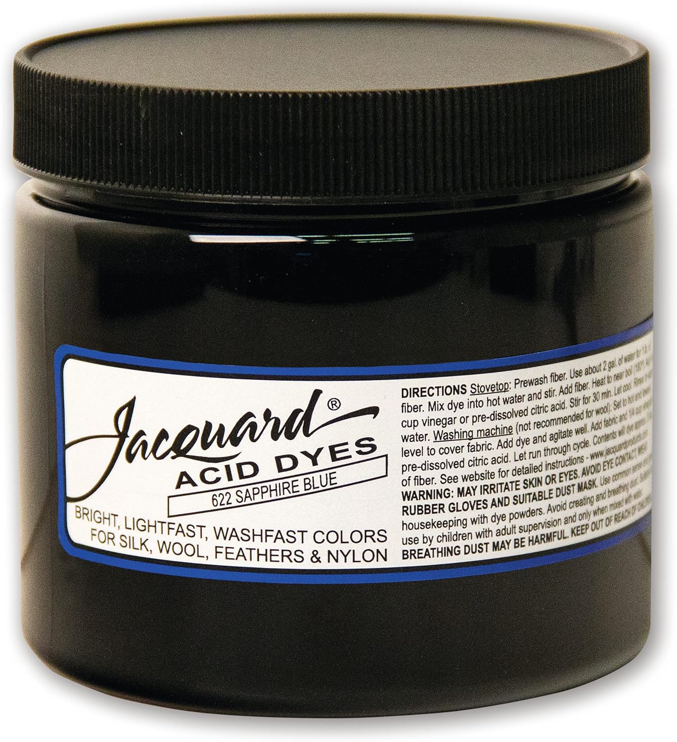 Jacquard Acid Dye 8oz Jar Sapphire Blue - Acid Dye for Wool, Silk, Alpaca, Feathers, Cosplay Wigs and Nylon - Powder Wool Dye for Full Coverage Dyeing - Vibrant Acid Silk Dye