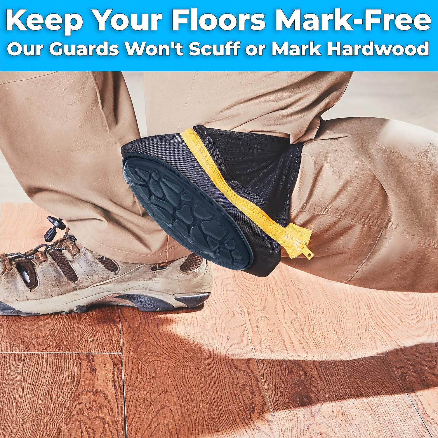 Strapless, Pinch-Free Zipper Knee Pads. Best Heavy Duty Tile, Pro Construction or Garden Work Padded Guards. Mens and Womens Comfy, Adjustable Size Wrap Kneepads. Black and Yellow No Scuff Safety Wear: Industrial & Scientific