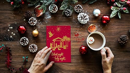 Miniatura 5 de Better Office Products Paquete de 50 tarjetas de Navidad religiosas con detalles de lámina dorada en relieve, 5 x 7 pulgadas, alto brillo, saludo