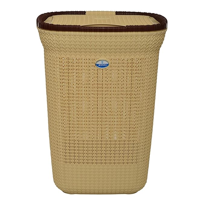JOYO Plastic Knit Laundry Basket Big (44.5cmX33cmX55cm, 50ltr, Brown
