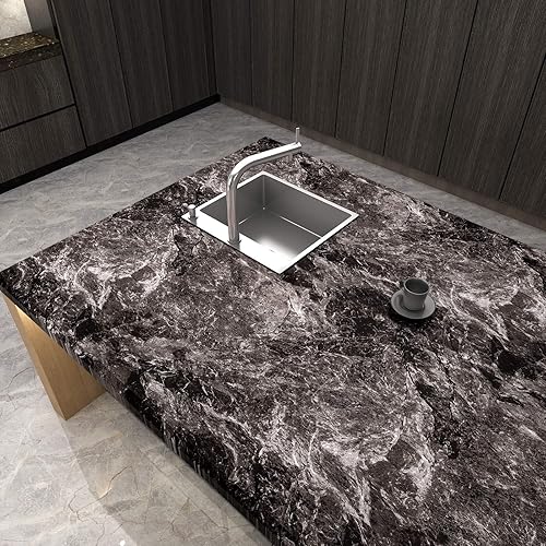 Miniatura 8 de VEELIKE Papel de contacto de mármol marrón oscuro para encimeras de 15.7 x 708 pulgadas, papel tapiz impermeable autoadhesivo extraíble para