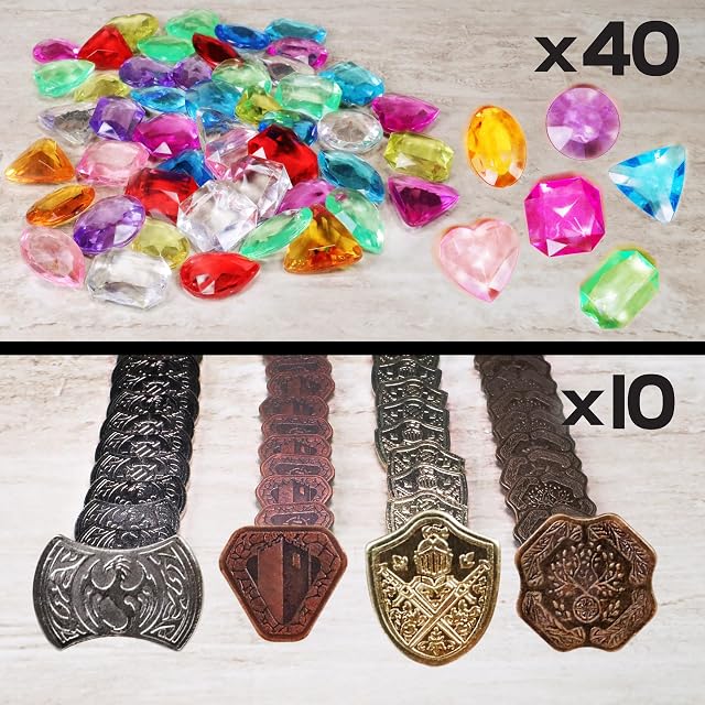 Foto 2 de 8 de ENHANCE Juego de Fichas de Tesoro de Mesa: 40 Fichas MTG de Metal (x10 de Cada Diseño) con Gemas Acrílicas…