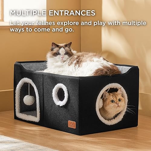 Miniatura 10 de Bedsure Casa para gatos de 2 pisos, condominios para gatos de interior con almohadilla para rascar y colgar bolas esponjosas, muebles pequeños