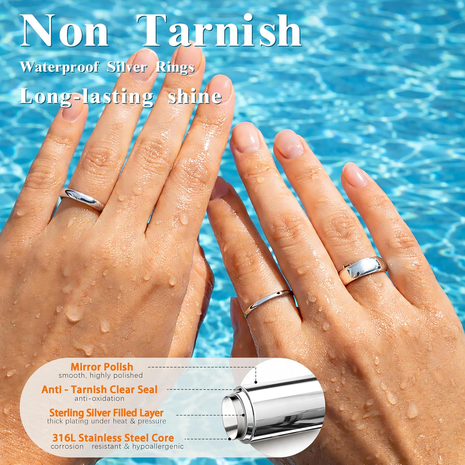 Gold Band Rings for Women Men Non Tarnish, Wedding 14K Gold Plated Stackable Ring Set for Couples, Dainty Thin Plain Simple Promise Dome Band Thumb Pinky 1mm 3mm 5mm Jewelry Gift Comfort Fit Size 3-13