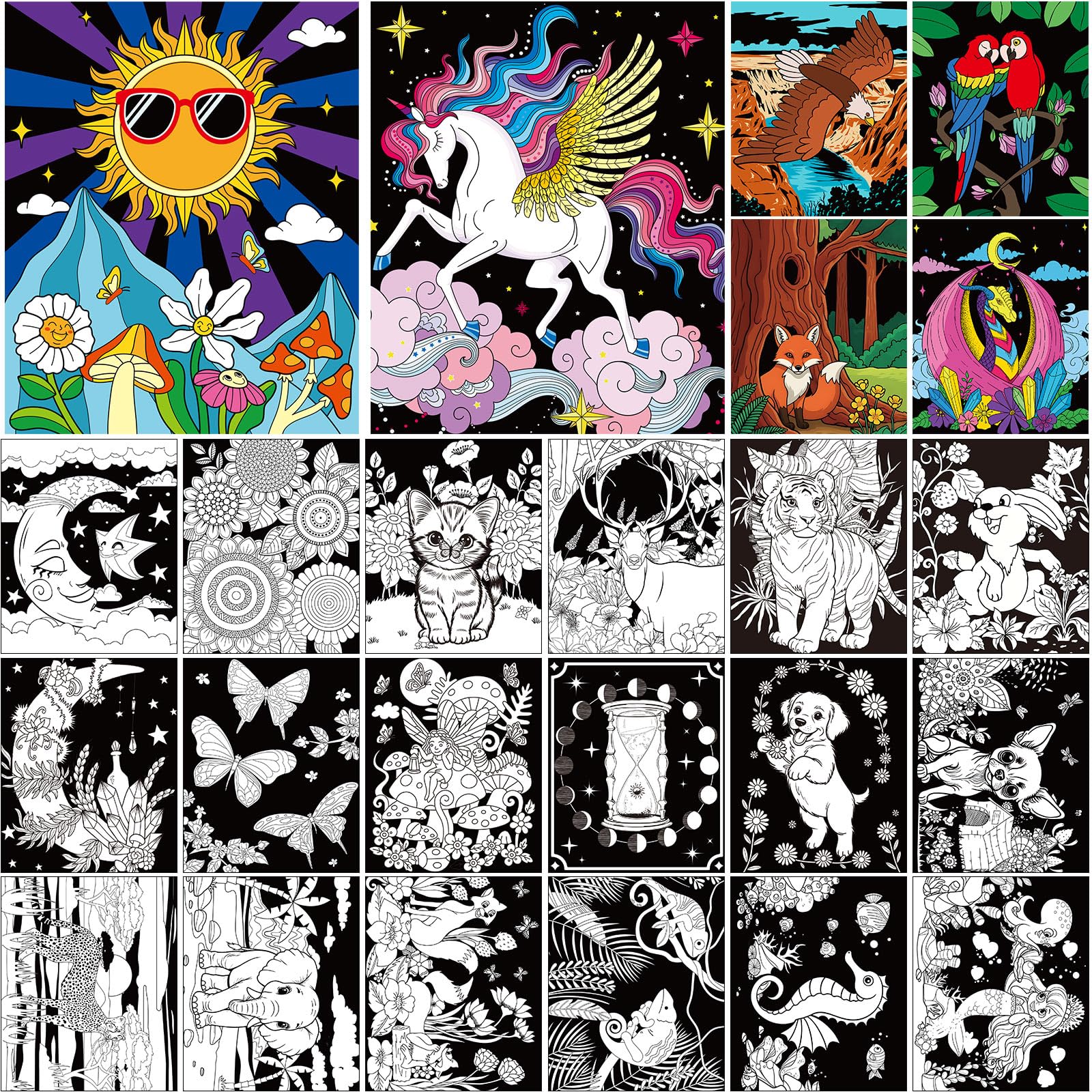 Zhanmai 24 Pack Velvet Coloring Posters Fantasy Fuzzy Velvet Coloring Posters Crafts for Kids Color Your Own Poster Bulk for Holiday School Party Home Activities