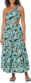 Womens Tiered Shirred One Shoulder Knot Midi Dress