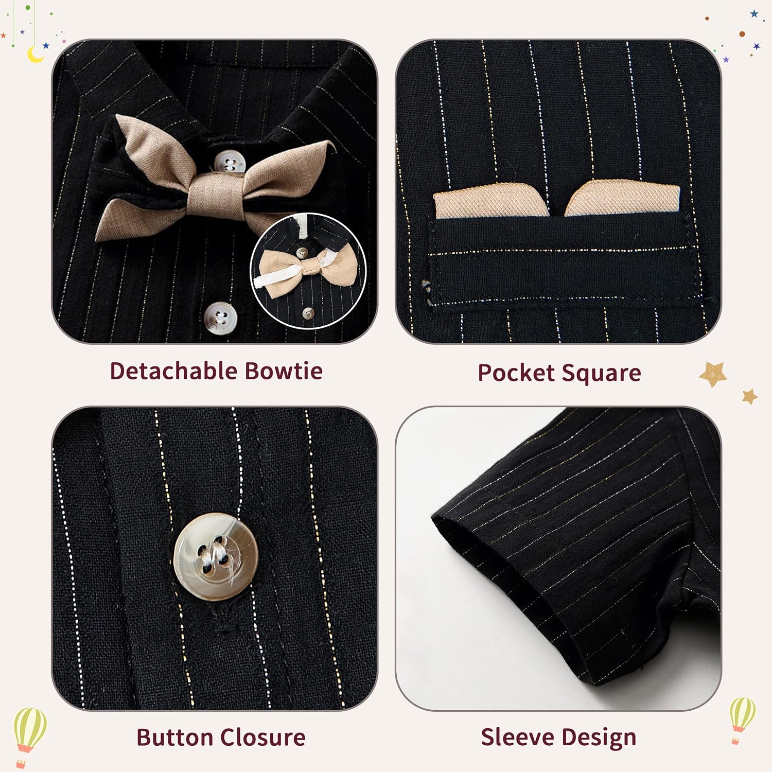 Volunboy Baby Boy Formal Short Set Toddler Summer Gentleman Outfit Kid Short Sleeve Bowtie Shirt Suspender Shorts Suit