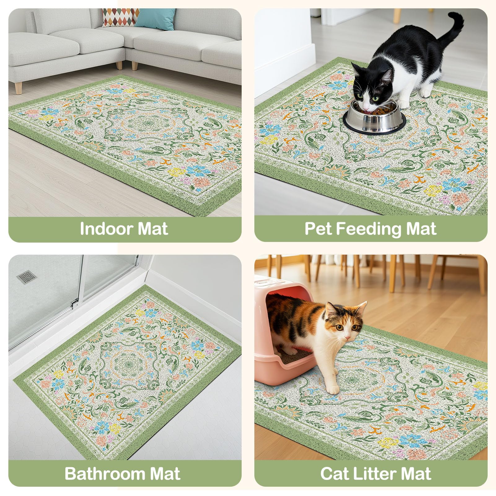 Glittme Cat Litter Mat with Non-Slip Bottom Litter Box Mat 33"X22" Litter Trapping Mat Easy to Clean Washable Cat Food Mat for Kitty,L - image 4