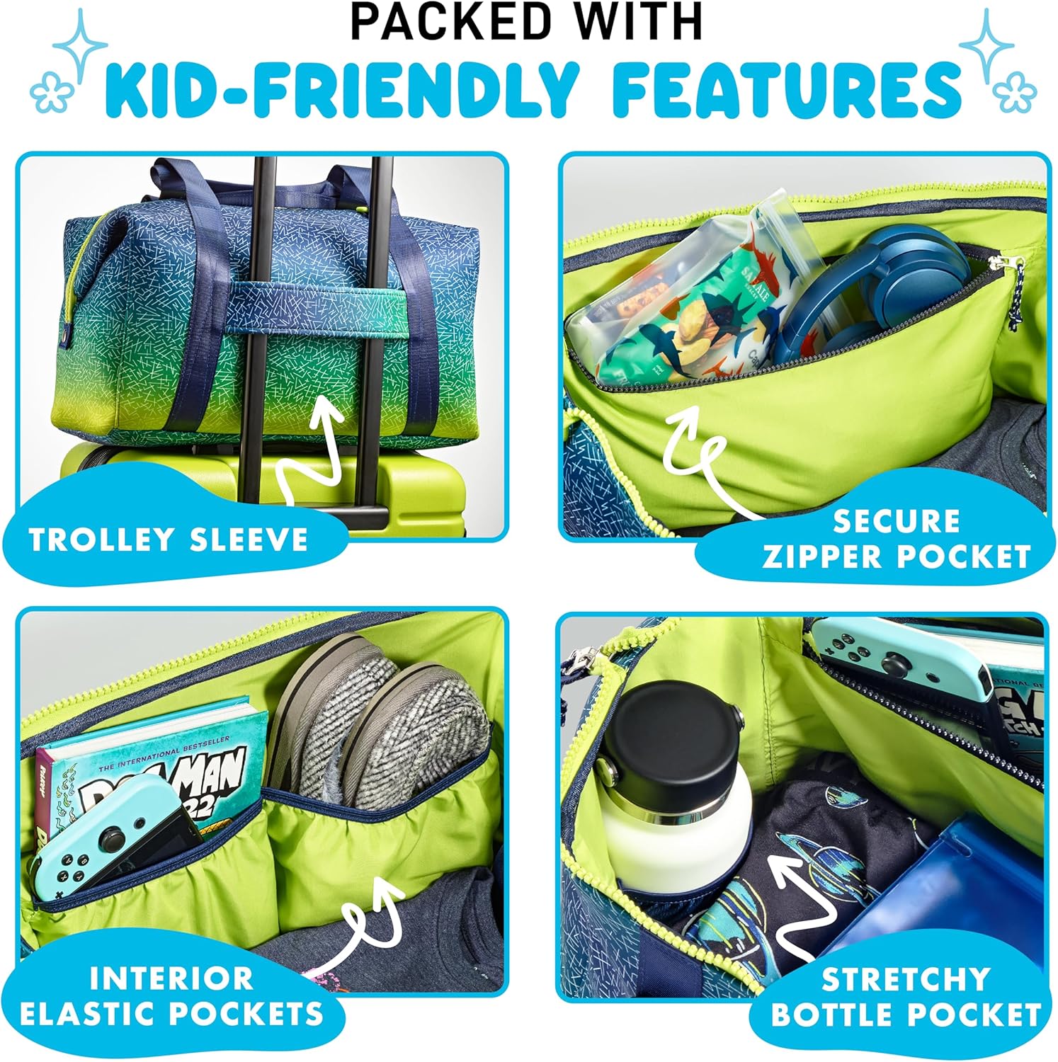 Fit & Fresh Junior Duffel Bag For Kids, Premium Durable Neoprene-Like Material, Small Duffle, Dance & Sports Bag, Weekender - Image 5