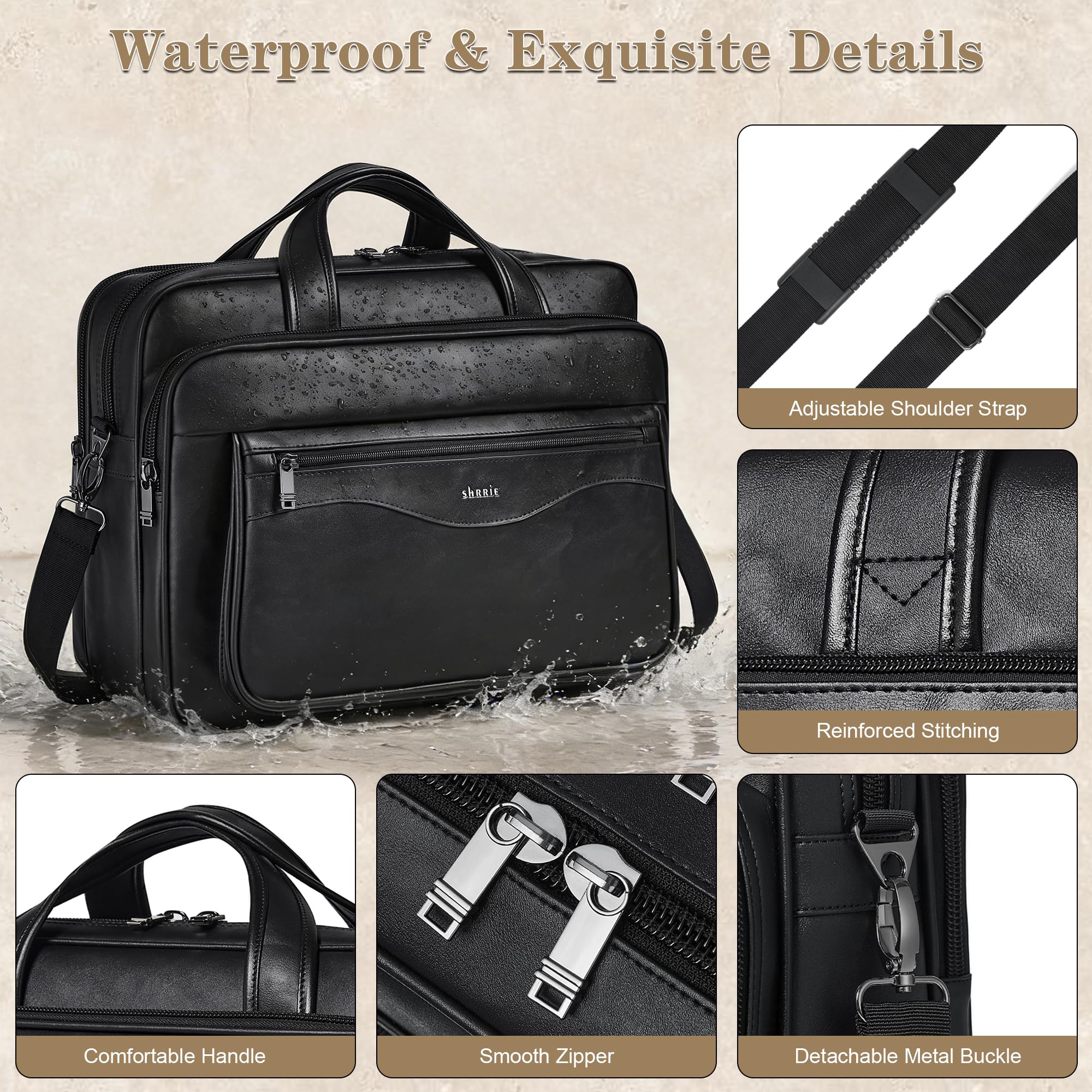 Shrrie Groß Leder Messenger Tasche für Männer und Frauen Leder Laptop Tasche