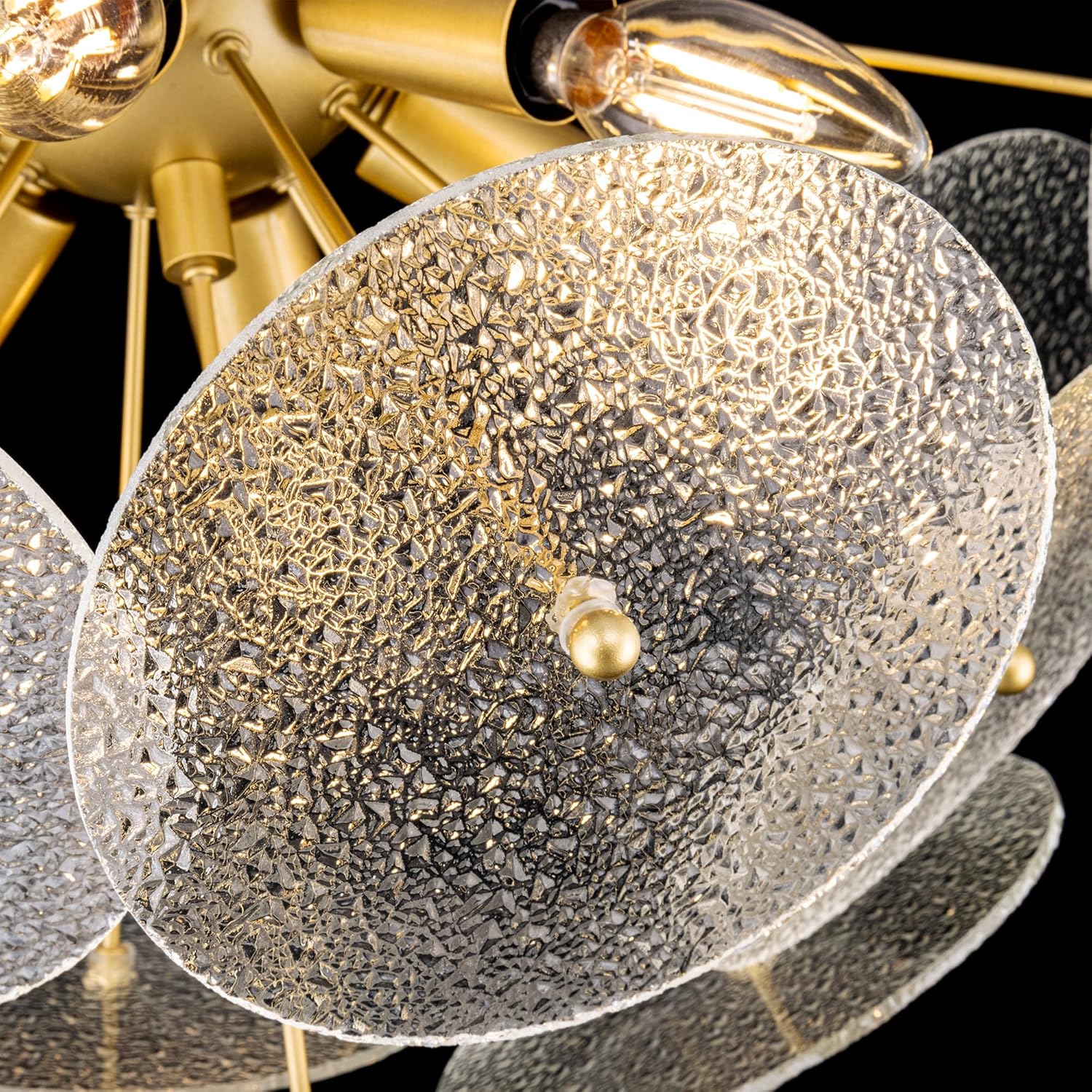 Wellmet Gold Flush Mount Chandelier, Sputnik Ceiling Light Fixture for Bedroom, Glass Modern Chandeliers for Dining Room, Mid Century Close to Ceiling Light for Foyer, Living Room, Nursery, 20" W