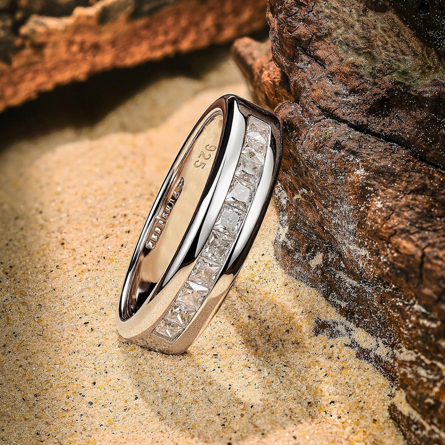 Lab Created Moissanite Stone Wedding Band 925 Sterling Silver 1ct 10 Large Princess Cut Promise Ring For Men D Color VVS1 Size 7-14 - Image 3