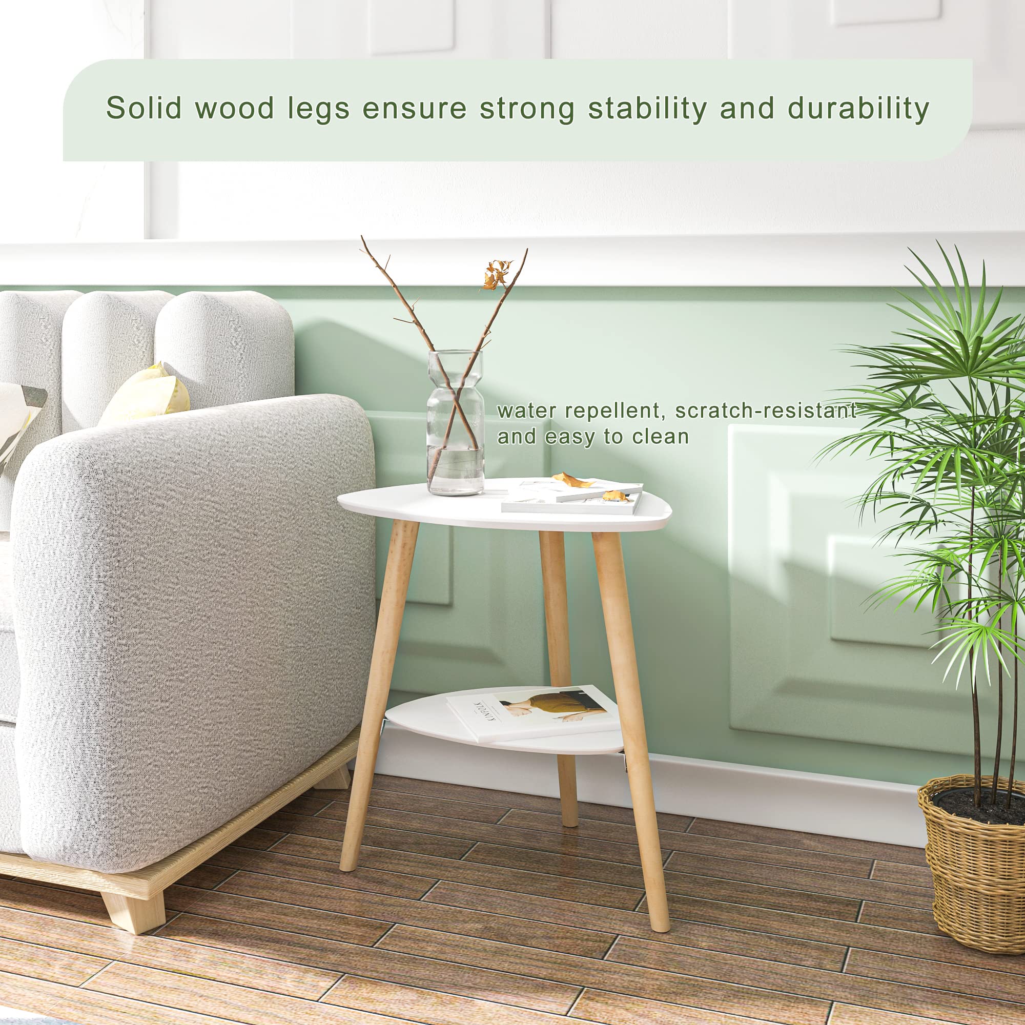 EUGAD Mesa Auxiliar de Madera Mesita de Café con 2 Estantes MDF 50x40x55 cm Blanco 0063ZZ