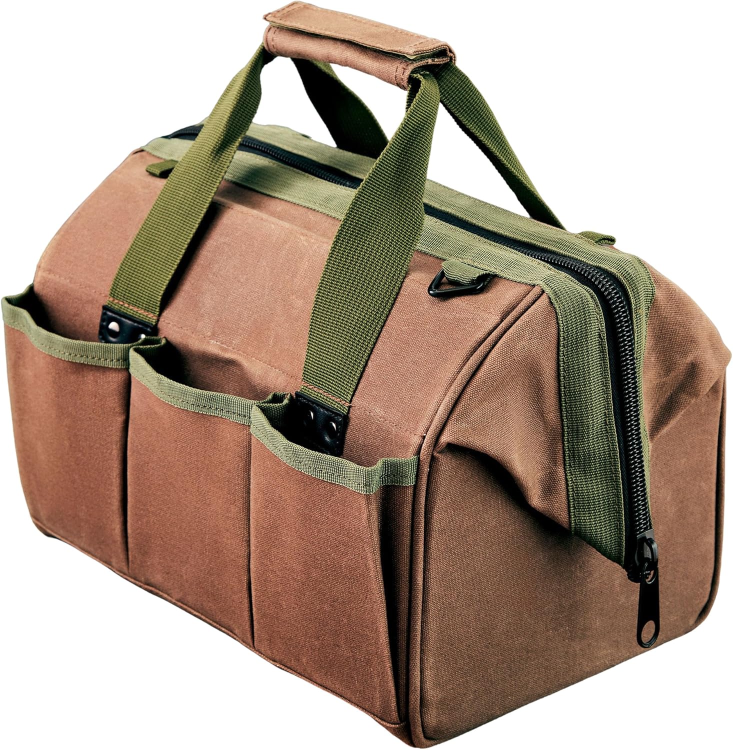 Waxed Canvas Tool Bag - 11.75” Heavy Duty Canvas Tote Bag Garden Caddy for Gardening Supplies or Tools with Wide Mouth 3 Interior and 3 Exterior Pockets - Gardening Gifts Men by Kings County Tools