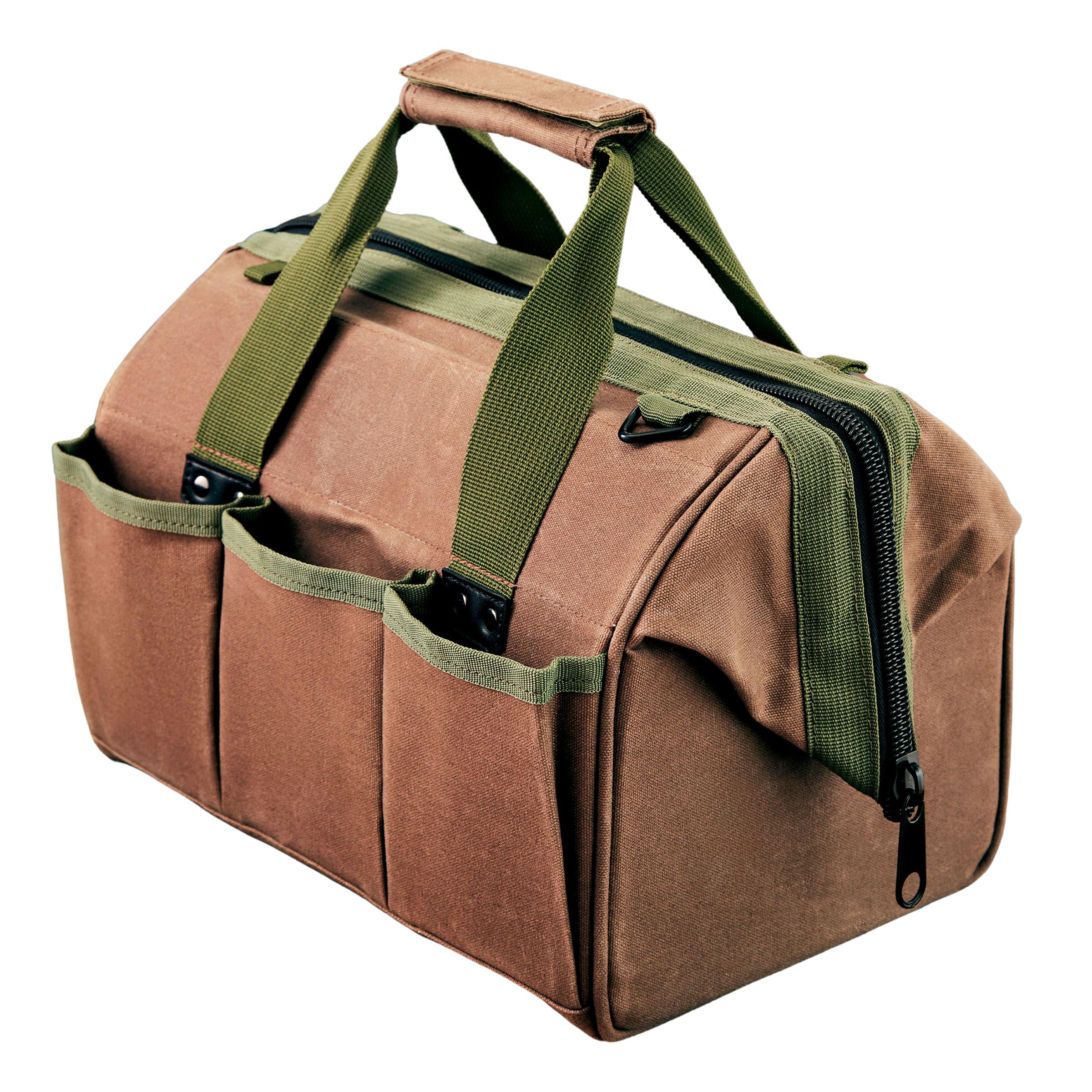 Waxed Canvas Tool Bag - 11.75” Heavy Duty Canvas Tote Bag Garden Caddy for Gardening Supplies or Tools with Wide Mouth 3 Interior and 3 Exterior Pockets - Gardening Gifts Men by Kings County Tools