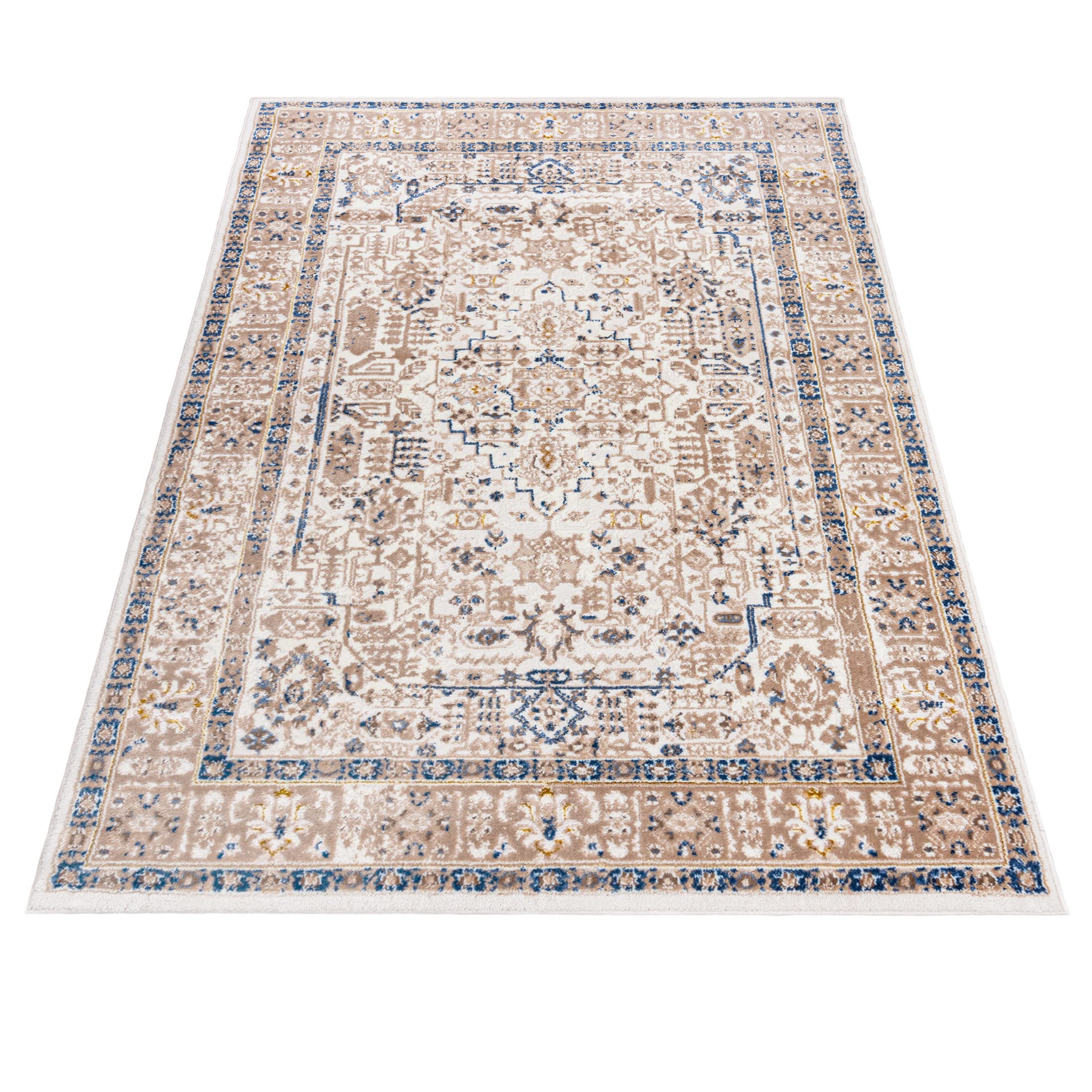 Mazovia Tapis Salon 80x150cm Crème Vintage Classique Doux Chauffage au Sol