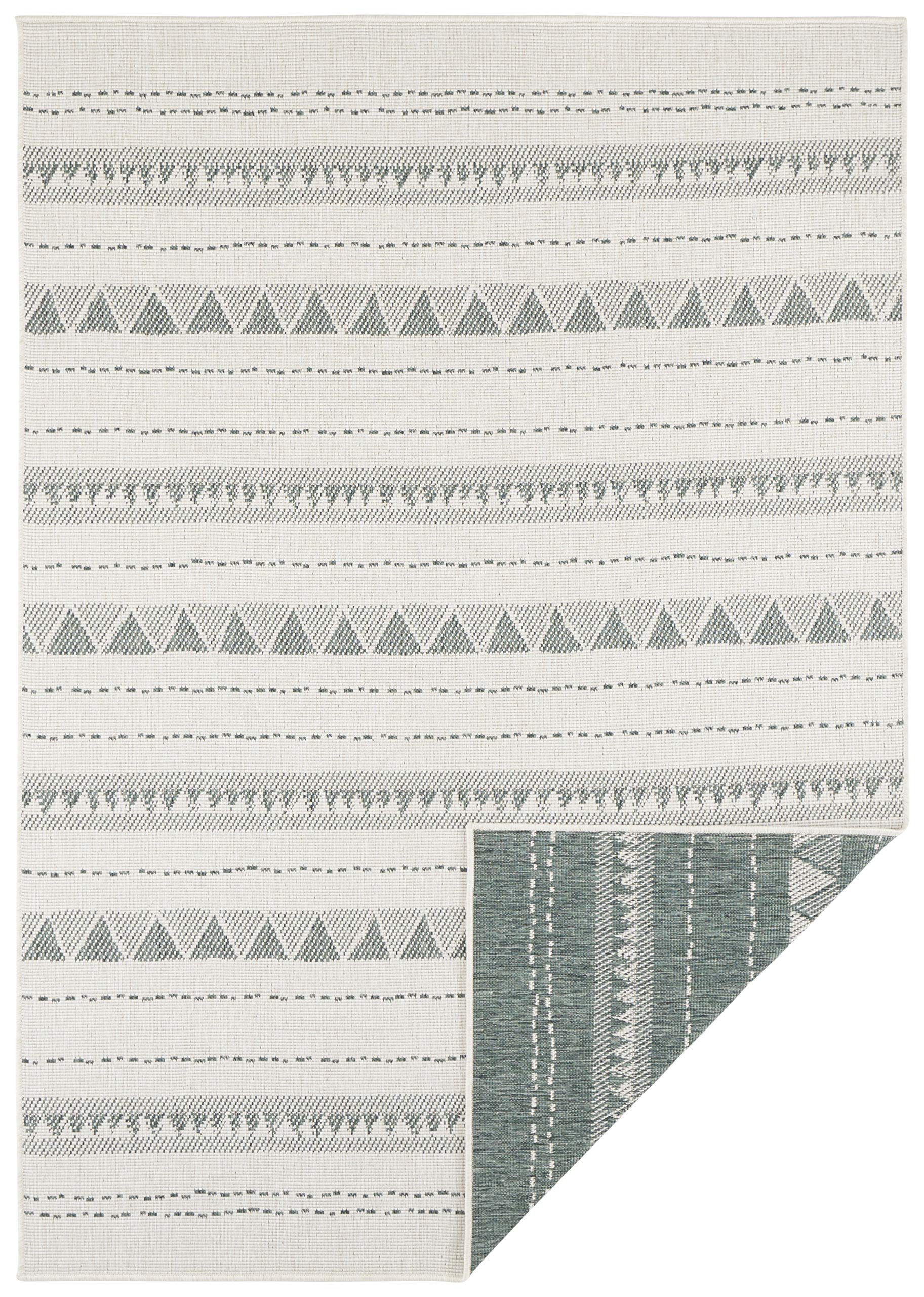 NORTHRUGS Indoor and Outdoor Rug Bahamas 80 x 150 cm Reversible Rug Weatherproof Boho Design Ethnic Pattern Runner for Balcony Patio Garden Conservatory Living Room Waterproof in Green Cream
