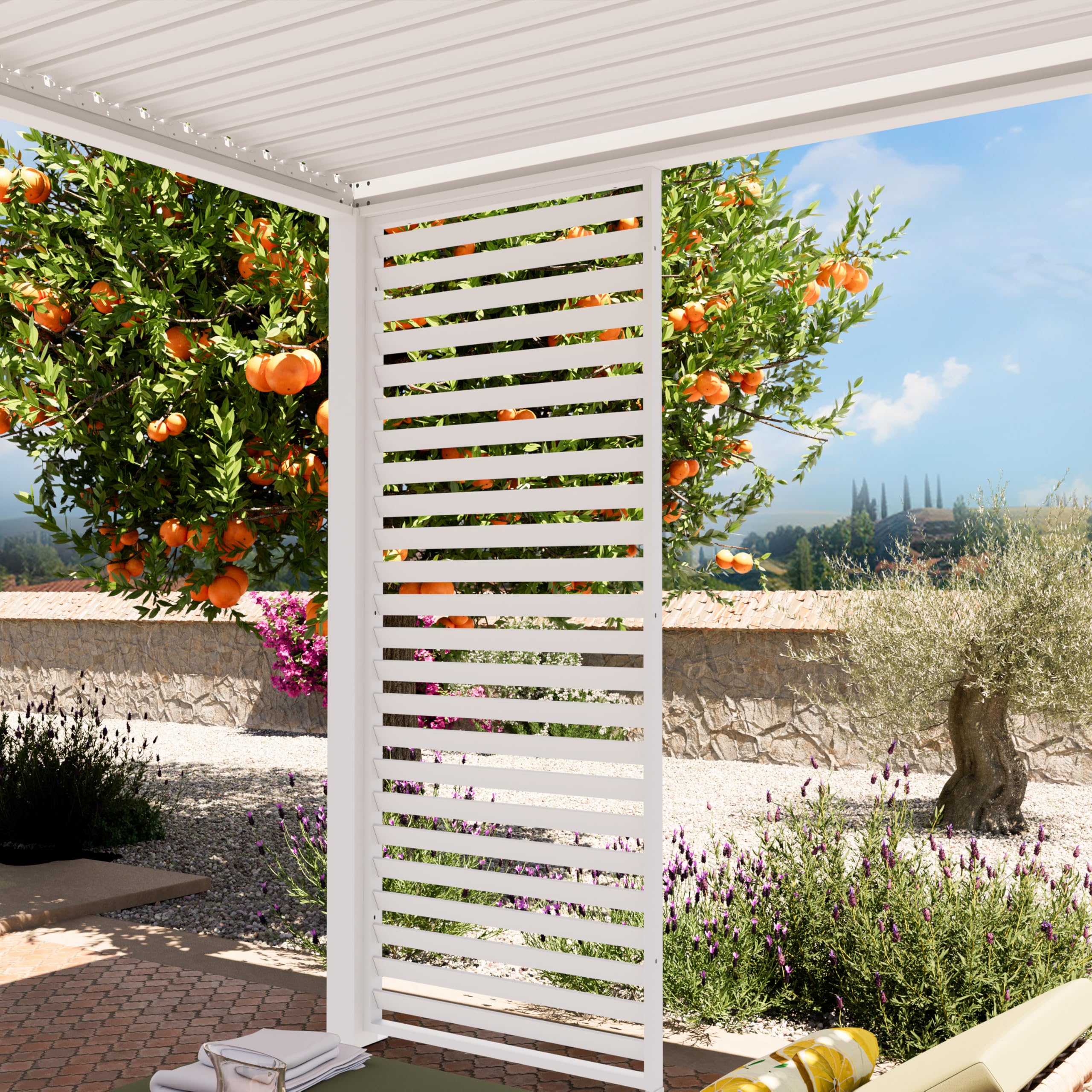 PRIMEYARD Pared de Lamas de 1 Pieza en Aluminio - Panel estático en Blanco para Pergola Premium