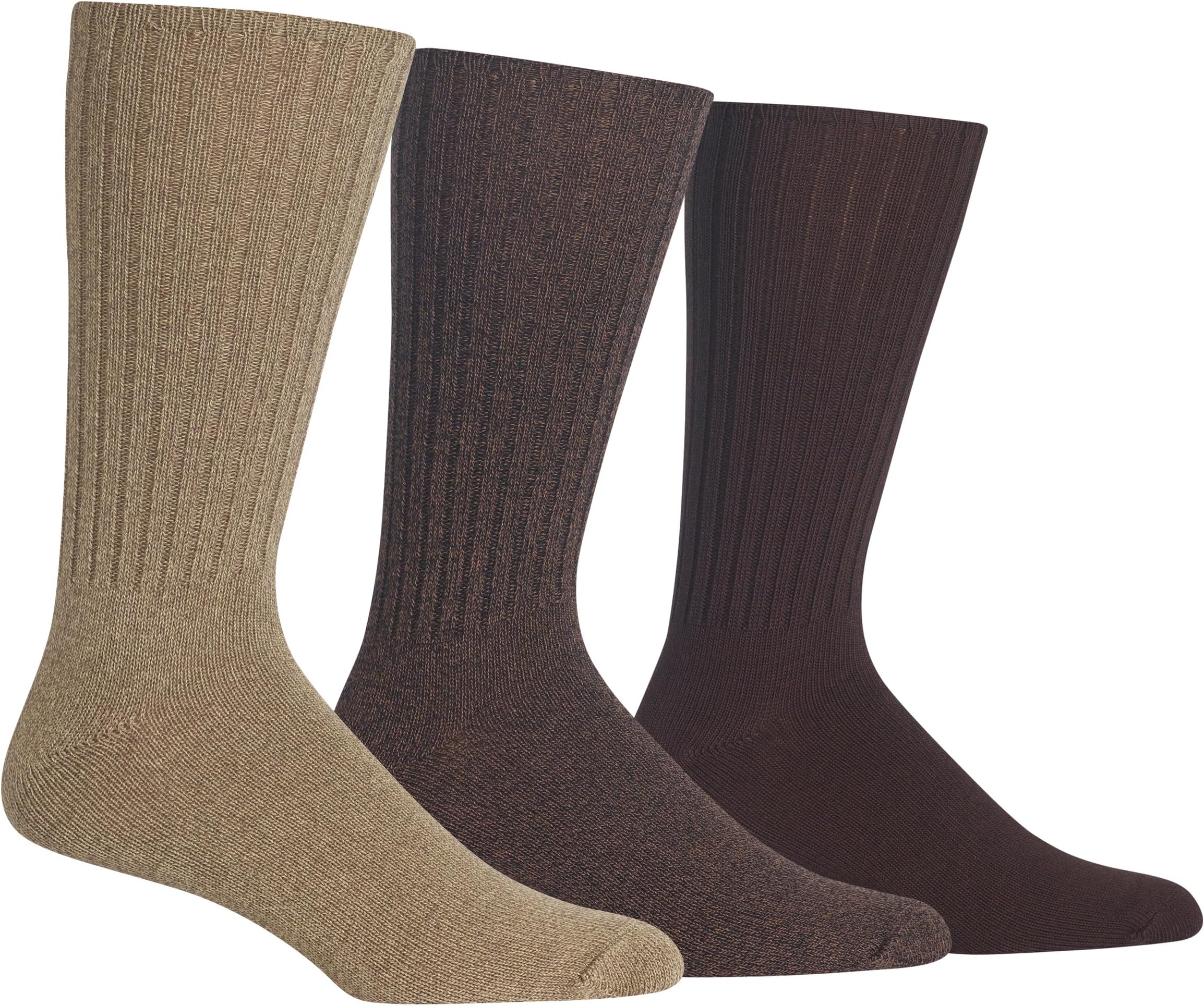 Men's Dress Crew Socks - 3 Pair Pack - Assorted Solid Color and True Rib