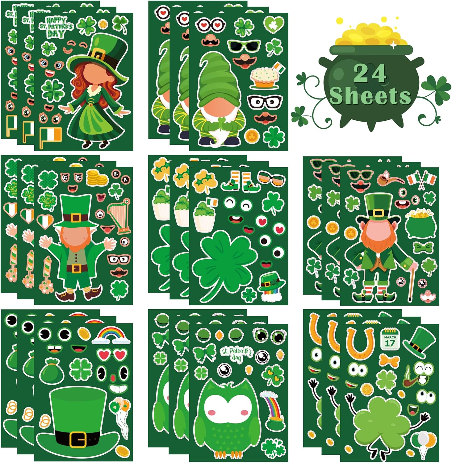 OHOME St Patricks Day Stickers - St Patricks Day Accessories - DIY Shamrock Stickers,St Patricks Day Gifts Crafts Activity Party Favors for Kids | St Patricks Day Decorations Decor (24 Sheets)