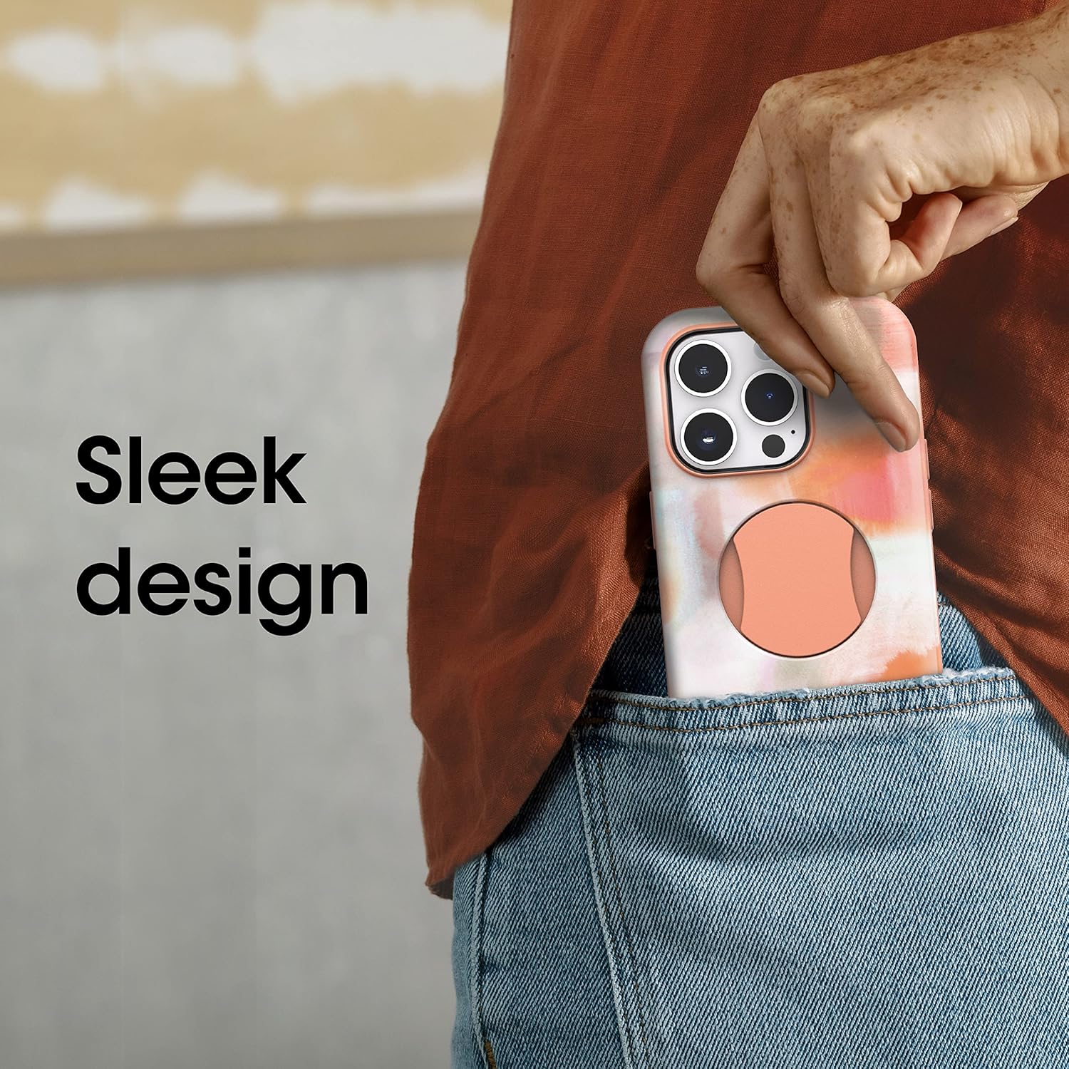 OtterBox iPhone 14 Pro (Only) OtterGrip Symmetry Series Case - PEACHES (Orange), built-in grip, sleek case, snaps to MagSafe, raised edges protect camera & screen - Image 3