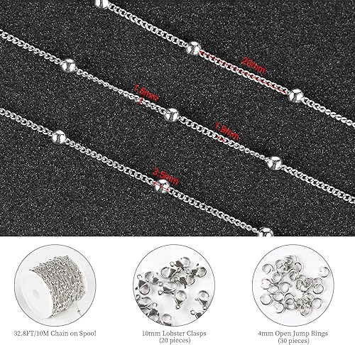 Miniatura 2 de KYUNHOO Cadenas de 32.8 pies para hacer joyas, cadena de acero inoxidable de plata a granel, collar de cadena fina para mujer, cadena de cable con