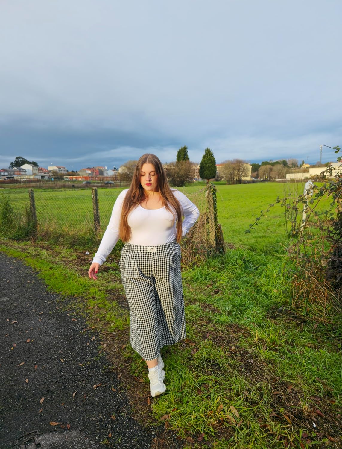 FOREYOND Plus Size Capri Pants for Women Wide Leg Gingham Pants Cotton Palazzo Trousers Bottoms with Pockets 1XL-6XL - Image 3