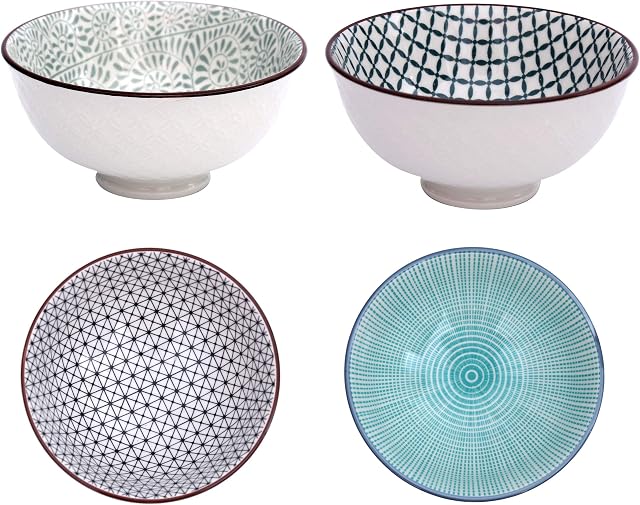 Boho miseczki na przekąski, zestaw 4 sztuk, z porcelany, miseczka do dipów, miska dekoracyjna o unikalnym orientalnym wzornictwie, elegancka miska na naczynia do dippów, ciasteczek, deserów, orzechów, owoców ok. 400 ml 2)