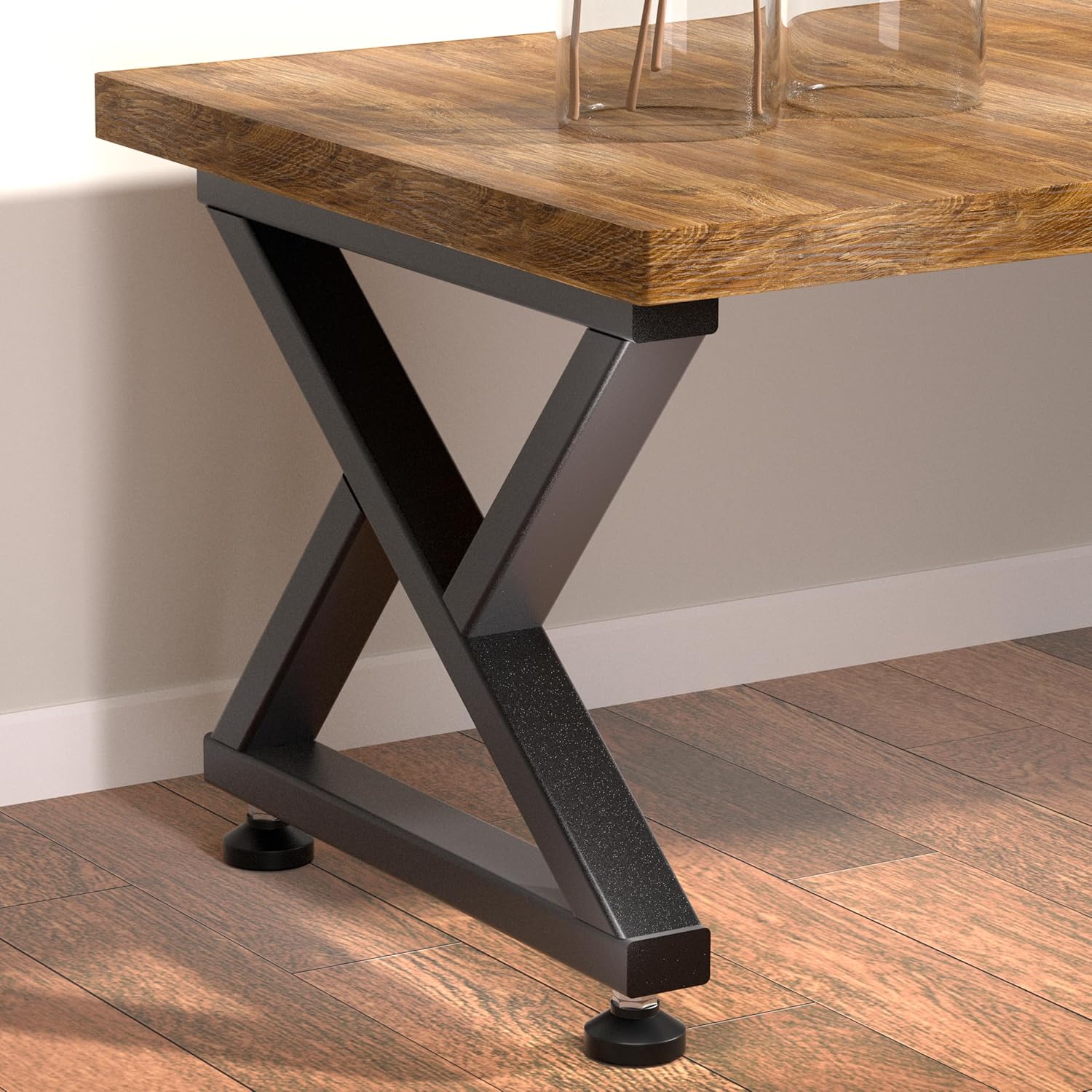 Coffee Table Legs, 16 x 18 inch Metal Bench Legs with Adjustable Feet, Industrial Metal Table Legs with 800lbs Capacity, Sturdy X-Frame No Wobble Design for Coffee Tables, Benches, Side Tables