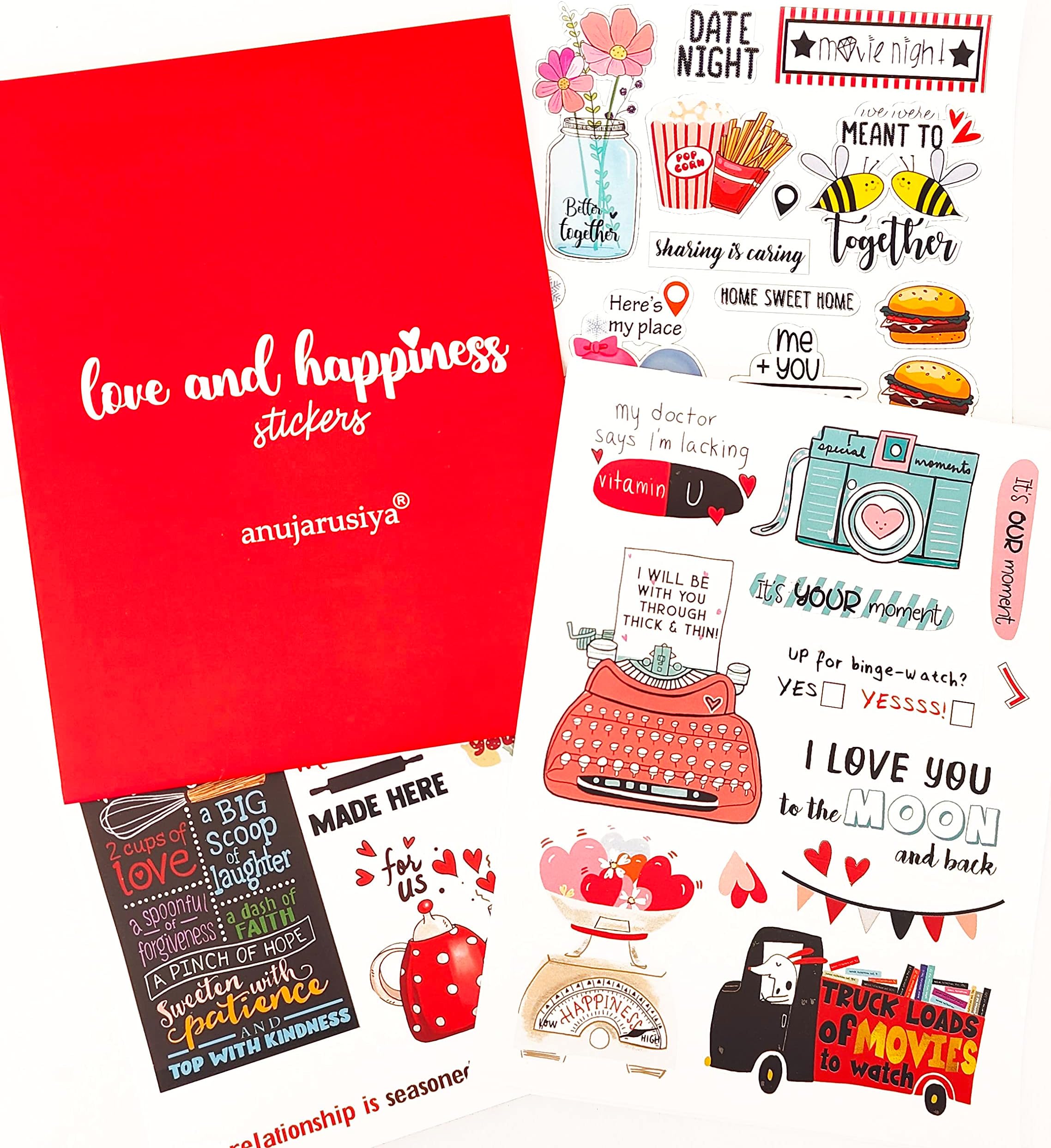anujarusiya Love Stickers | 95 Cute self Adhesive Stickers | Matte Laminated Paper Stickers| Perfect for Anniversary, Gift, Greeting Decor