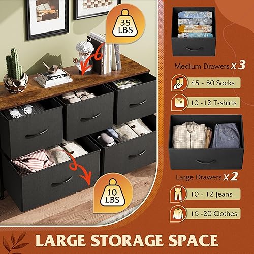 Miniatura 5 de WLIVE - Cómoda para dormitorio con 5 cajones, cómoda ancha de tela, organizador de almacenamiento con cajones de tela para armario, sala de estar,