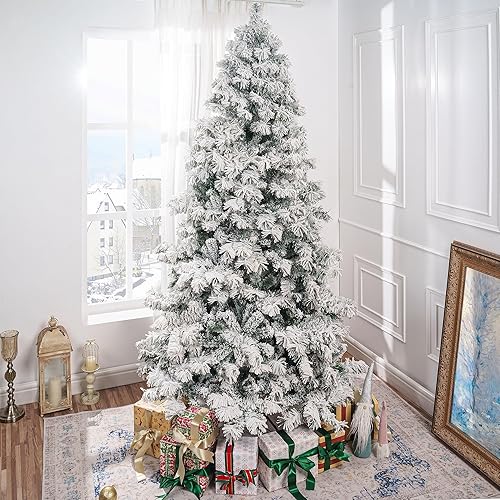 Miniatura 4 de Naomi Home Árbol de Navidad nevado de 6.5 pies con luces, árbol de Navidad esmerilado realista preiluminado con 626 puntas de rama, 400 luces