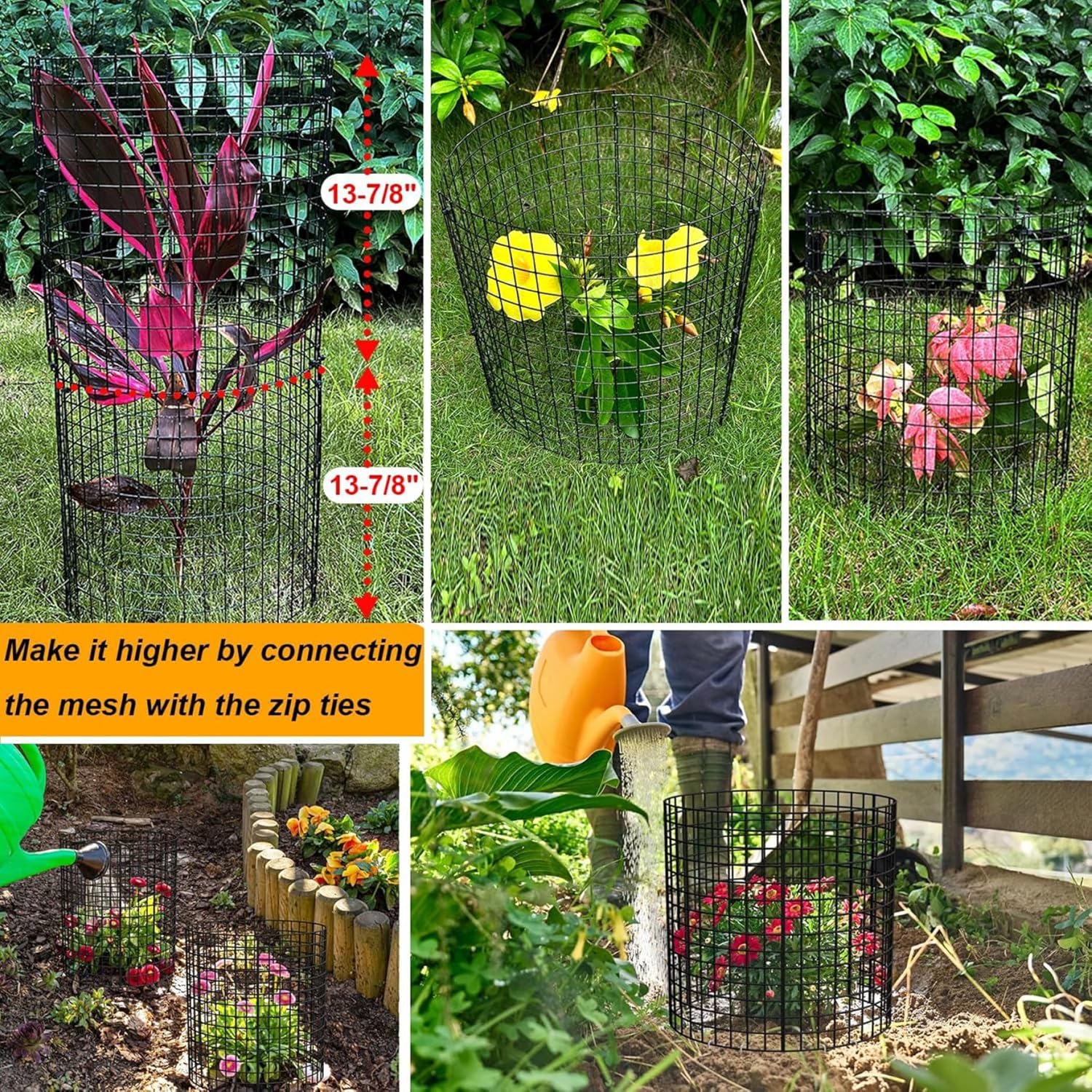 DIY Metal Garden Cloches Plant Protectors from Animals with Stakes & Ties, Flexible & Expandable Cages for Outdoor Garden Beds, 18-Pack