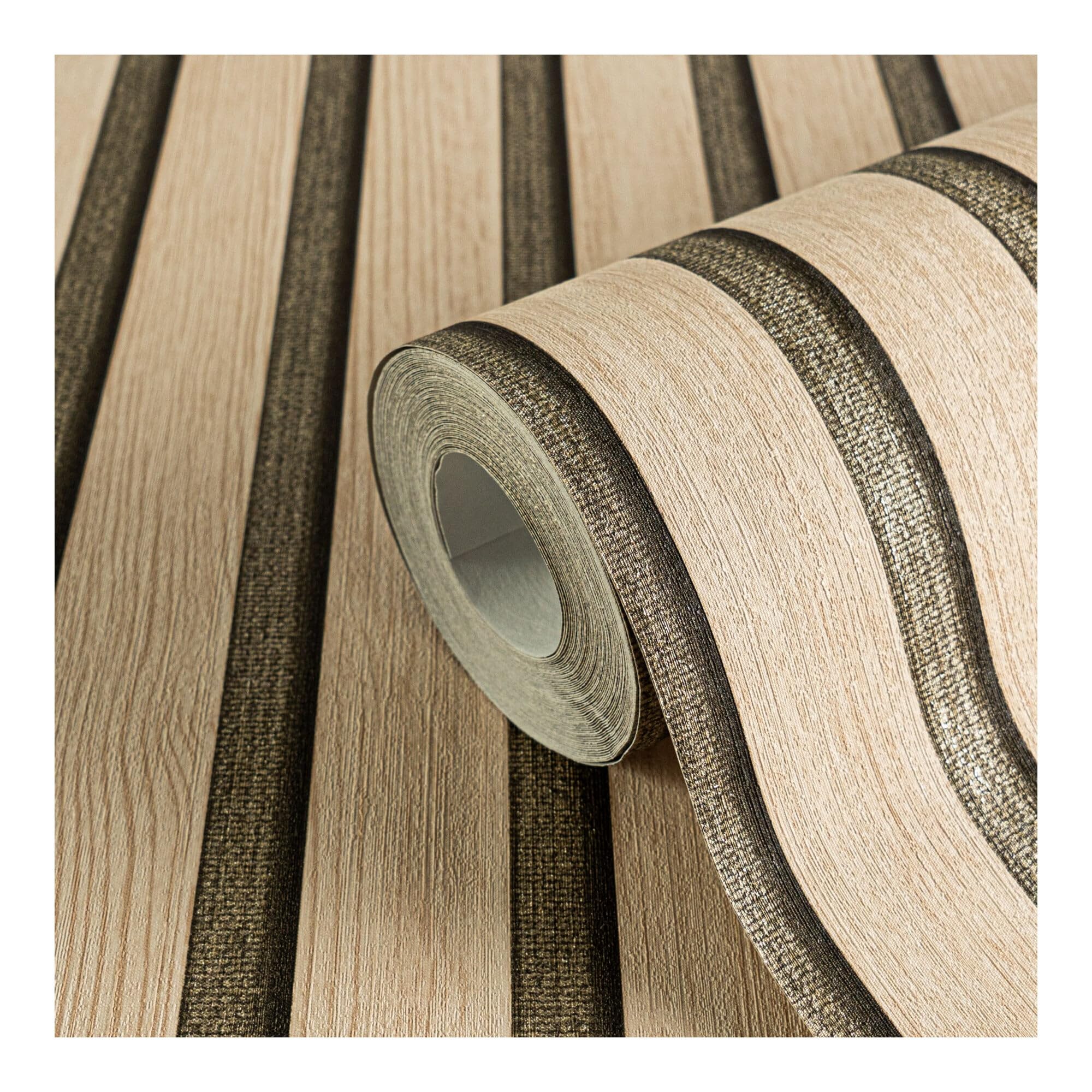 A.S. Création Holzpaneel-Vliestapete – Metallic, Beige – 0,53 x 10,05 m