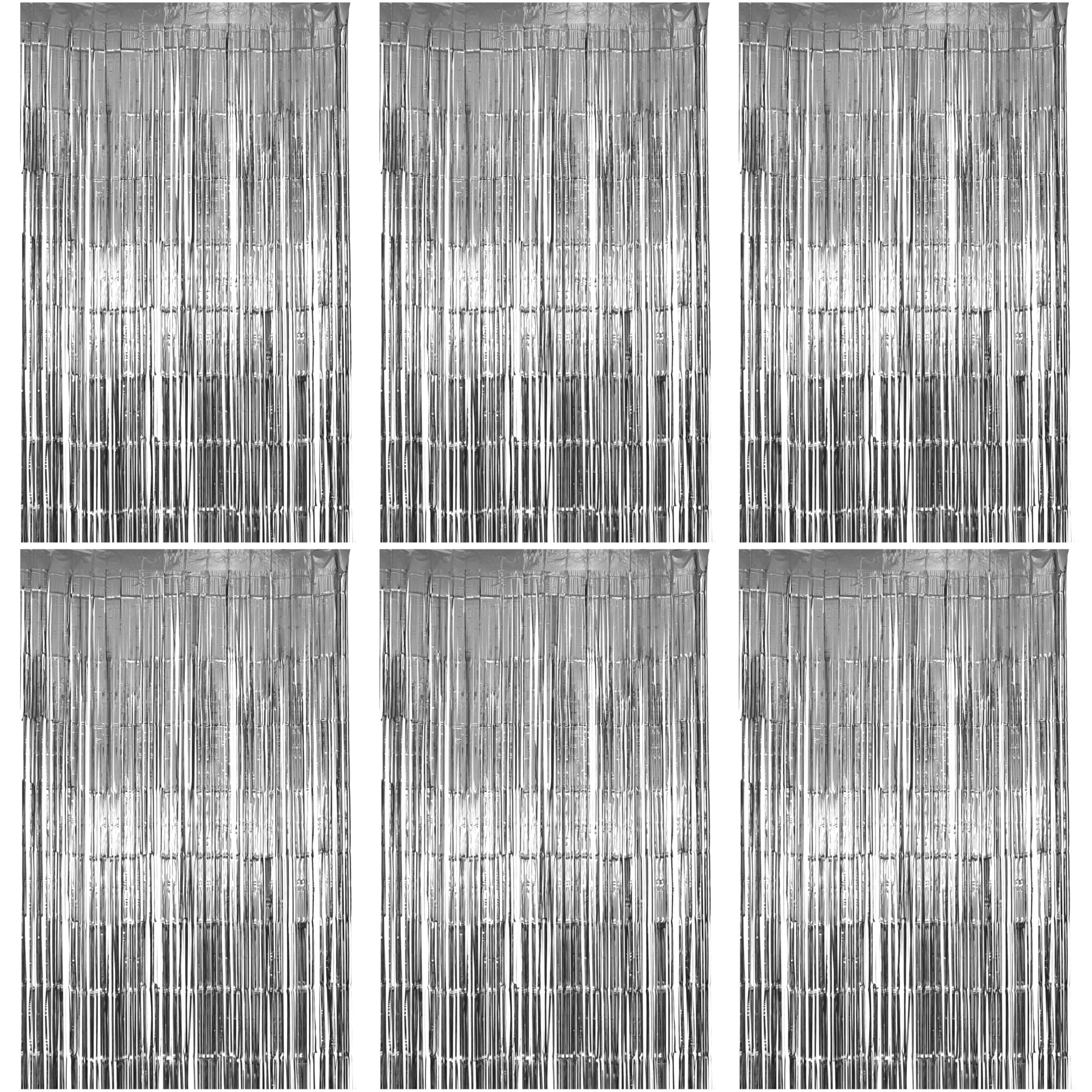 Hampton Distribution 6 Pack Silver Foil Fringe Curtains, Silver Tinsel Backdrop Party Curtains, Party Supplies for Birthday, Holidays, Parties &amp; More