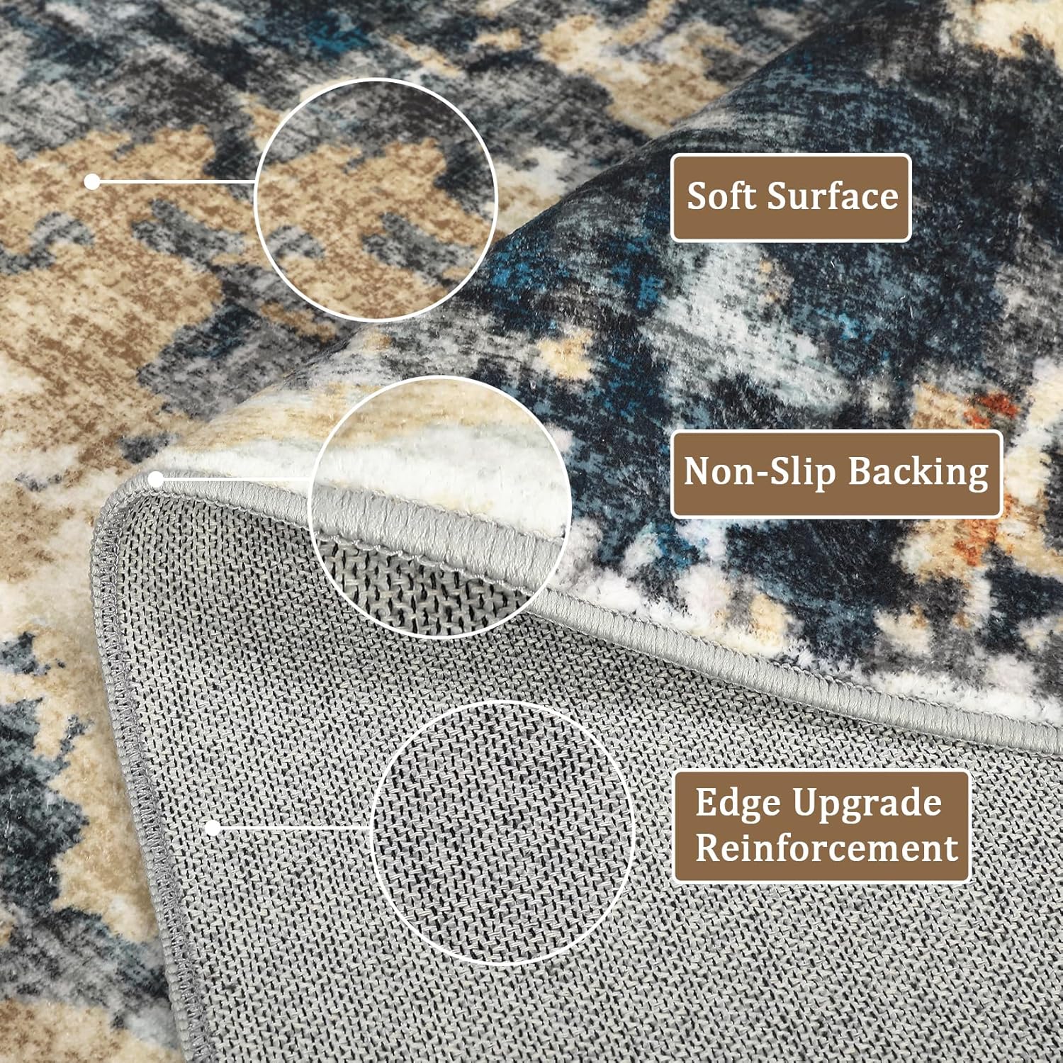 Machine Washable Area Rugs 5x7 Modern Abstract Indoor Carpet, Soft Low Pile Accent Rug with Non-Slip Backing, Stain Resistant Contemporary Carpet for Living Room, Bedroom, Kitchen, Blue and Yellow