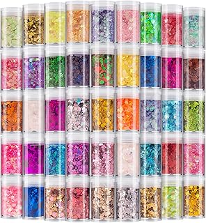 Holographic Chunky and Fine Glitter Mix, 45 Colors Festival Chunky Sequins & Fine Glitter Powder, Iridescent Glitter Flakes, Cosmetic Face Body Eye Hair Nail Art Resin Tumbler Glitter Loose Glitter