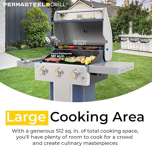 Miniatura 6 de Permasteel Parrilla de gas de 3 quemadores  Rejillas de cocina de hierro fundido, soporte de herramientas para parrilla, lados plegables,