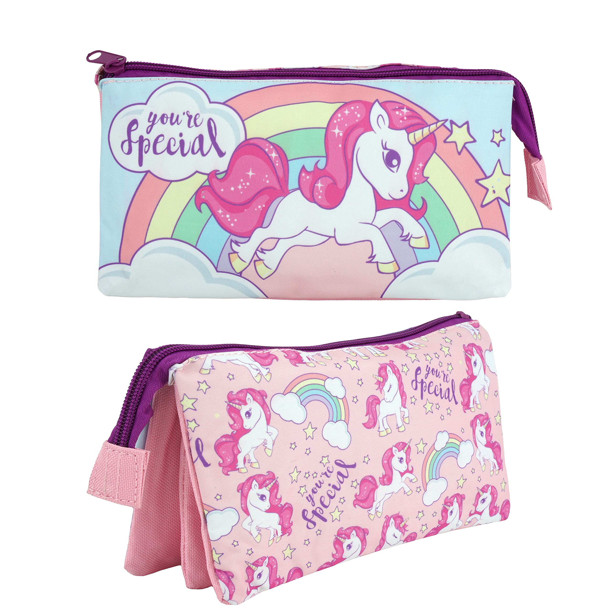 SRV Hub® - Estuche con triple bolsillo para lápices de personajes de Disney con licencia de gran capacidad, triple cremallera, organizador de escritorio, bolsa de papelería con compartimentos para