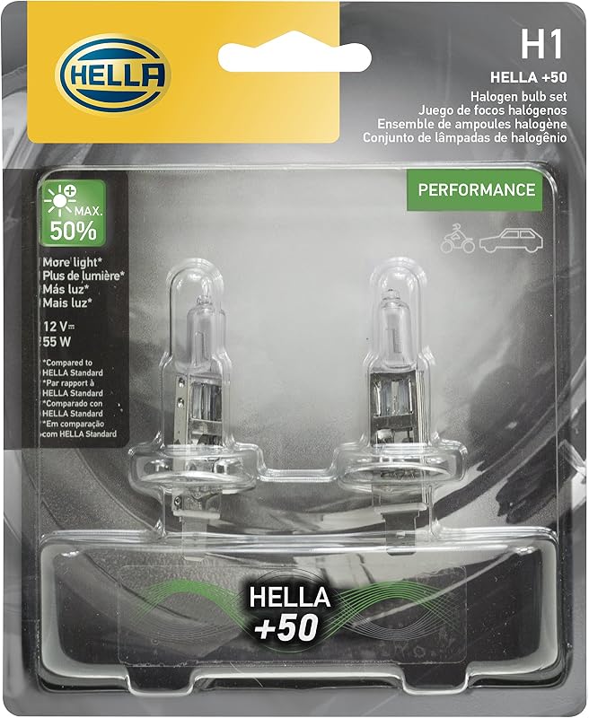 Lâmpadas automotivas H1 Hella +50 Performance 12 V 55 W – Kit com 2 unidades