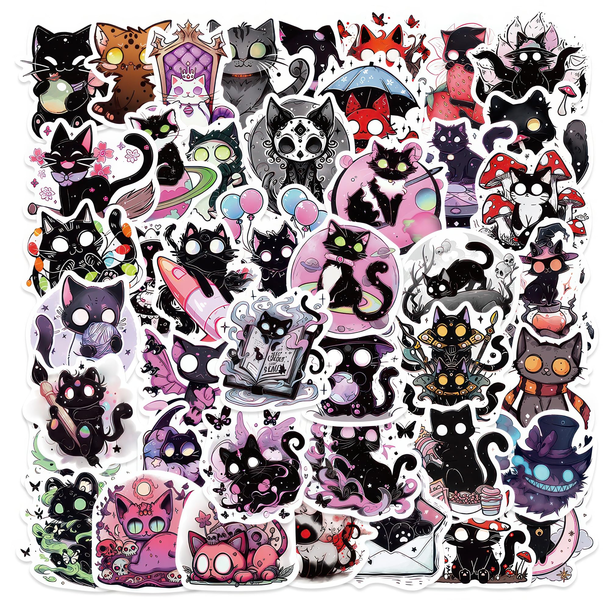 Black Cat Stickers Anime Decal 50 Pcs Cat Goth Stickers Cute Stickers Aesthetic Pastel Goth Stickers for Girls Kids Girly Adults Stickers for Water Bottles Doodles Laptops Journal Stickers Waterproof