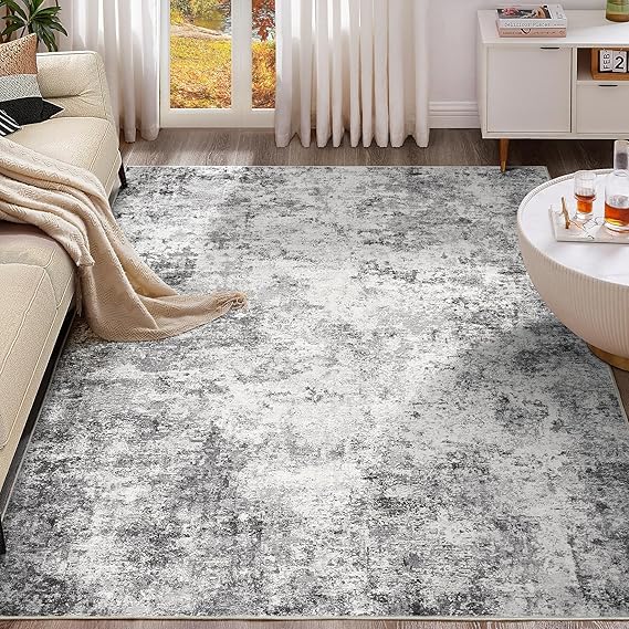 7x9 Area Rug Living Room Rugs - Washable Neutral Modern Abstract Soft Thin Large Rug Indoor Floor No Slip Rug Carpet for Bedroom Under Dining Table Home Office Decor - Grey